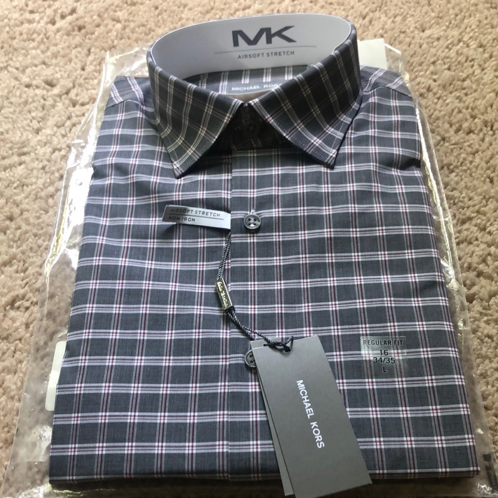 NEW!! Michael Kors Regular Fit Airsoft Stretch Dress Shirt Size Large {16 34/35}